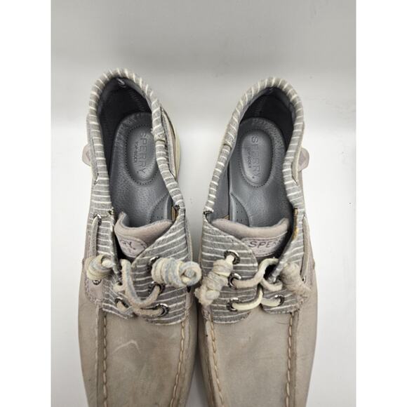 SPERRY Top Sider Leather Canvas Slip on Boat Shoe Lace Up Women 9 *GRAY* - Picture 3 of 6
